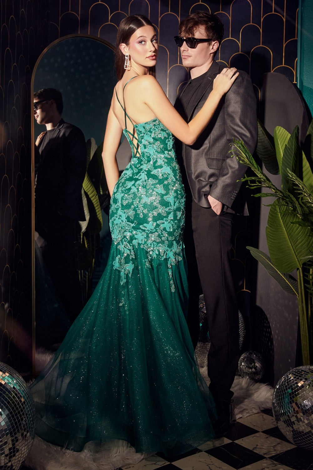 Emerald_1 Butterfly Print Mermaid Gown CB112 - Women Evening Formal Gown - Special Occasion