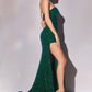 Emerald_1 Fitted Halter Sequin Slit Gown CD883 - Women Evening Formal Gown - Special Occasion