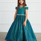 Emerald_1 Girl Dress with Glitter Illusion Neckline - AS7029