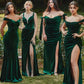 Emerald_1 Velvet Off The Shoulder Corset Slit Gown - Women Evening Formal Gown CD236 - Special Occasion