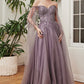 English-violet A-Line with Cape Sleeves Gown CD0204 - Women Evening Formal Gown - Special Occasion-Curves