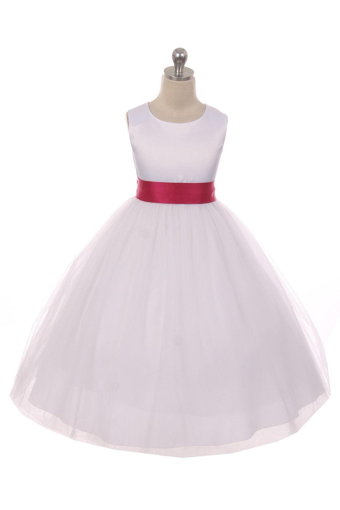 Fuchsia Girl Dress - Ivory Satin Sash Bow Girl Dress - AS411 Kids Dream