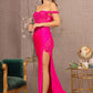 Fuchsia Glitter Sheer Bodice Mermaid Slit Gown GL3162 - Women Formal Dress- Special Occasion-Curves