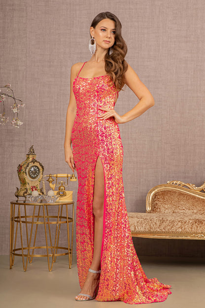 Fuchsia Straight Across Sequin Mermaid Women Formal Dress - GL3127 - Special Occasion-Curves