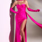 Fuchsia Strapless Satin with Gloves Slit Gown CD886 - Women Evening Formal Gown - Special Occasion-Curves