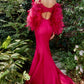 Fuchsia_1 Sweetheart Neck with Feather Sleeves Mermaid Gown Andrea & Leo Couture - A1208