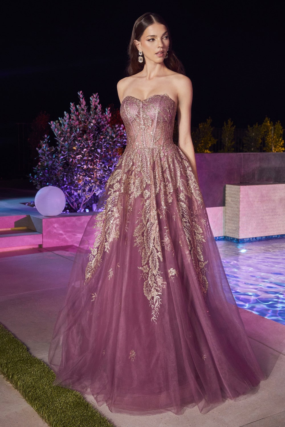 Gold-violet Strapless Layered Tulle Ball Gown J852 - Women Evening Formal Gown - Special Occasion