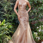 Gold Fitted Mermaid with Lace Applique Gown A1118 Penelope Gown - Special Occasion