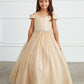 Gold Girl Dress with Glitter Illusion Neckline - AS7029