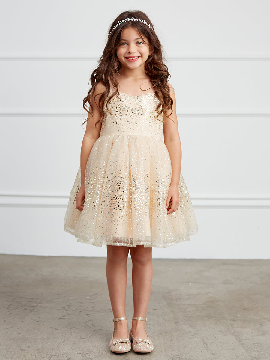 Gold Girl Dress with Sweetheart Neckline Sequins Dress - AS5825