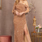 Gold Sequin Asymmetric Velvet Mermaid Dress - GL3159 - Special Occasion-Curves