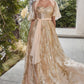Gold Shimmer with Matching Shawl Ball Gown A1174 Penelope Gown - Special Occasion-Curves