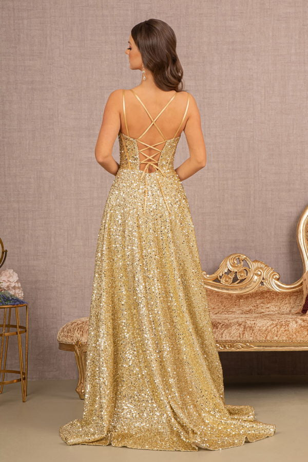 Gold_1 Sequin Sweetheart A-Line Women Formal Dress - GL3132 - Special Occasion-Curves