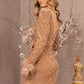 Gold_3 Puff Shoulder 3-4 Sleeves Feather Velvet Mermaid Dress - GL3122 - Special Occasion-Curves