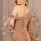 Gold_3 Sequin Asymmetric Velvet Mermaid Dress - GL3159 - Special Occasion-Curves