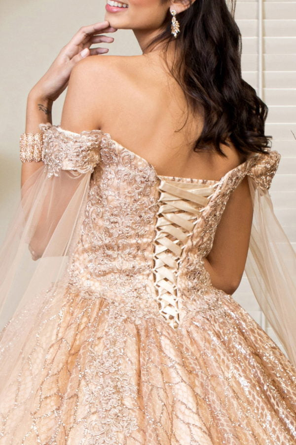 Gold_5 Elizabeth K - GL1926 - Mesh Off-Shoulder Glitter Quinceanera Dress