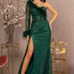 Green Mesh Asymmetric Neckline Mermaid Dress GL3160 - Women Formal Dress -Special Occasion-Curves
