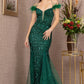 Green Sheer Bodice Glitter Trumpet Dress GL3130 - Women Formal Dress - Special Occasion-Curves