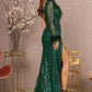 Green_1 Mesh Asymmetric Neckline Mermaid Dress GL3160 - Women Formal Dress -Special Occasion-Curves