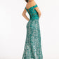 Green_1 Sheer Bodice Cut-Away Shoulder Women Formal Dress - GL3024 - Special Occasion-Curves