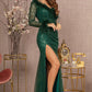 Green_2 Mesh Asymmetric Neckline Mermaid Dress GL3160 - Women Formal Dress -Special Occasion-Curves