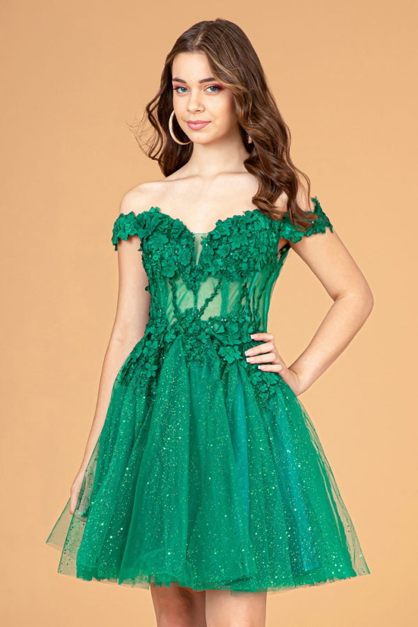 Green_2 Off Shoulder Sweetheart Neckline Babydoll Short Dress GS3096 - Women Formal Dress - Special Occasion-Curves