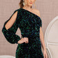 Green_2 Sequin Asymmetric Velvet Mermaid Dress - GL3159 - Special Occasion-Curves