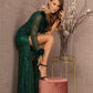 Green_3 Mesh Asymmetric Neckline Mermaid Dress GL3160 - Women Formal Dress -Special Occasion-Curves