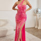 Hot-pink One Shoulder Sequin with Slit Gown C140 - Women Evening Formal Gown - Special Occasion