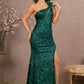 Hunter Green Sheer Bodice Sequin Mermaid Women Formal Dress - GL3129 - Special Occasion-Curves