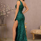 Hunter Green_1 Sheer Bodice Sequin Mermaid Women Formal Dress - GL3129 - Special Occasion-Curves