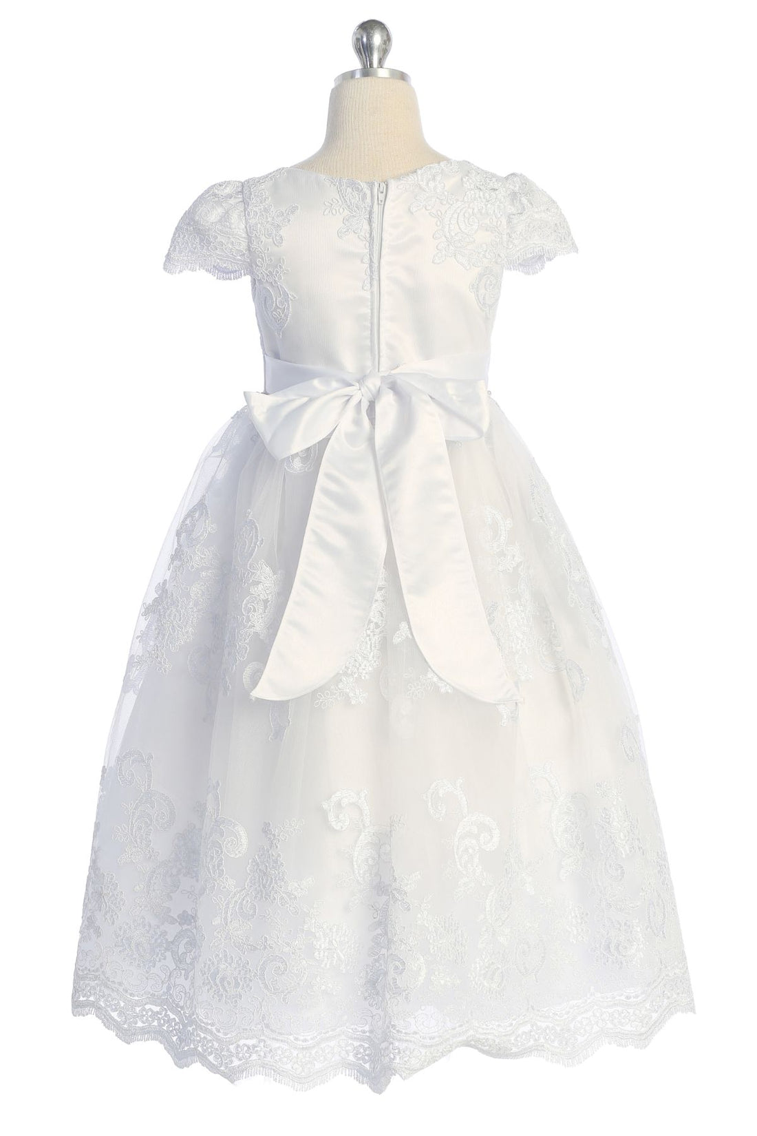 Cording Embellished Lace Sleeve Long Flower Girl Dress by AS554 Kids D Ariststyles Cording Embellished Lace Sleeve Long Flower Girl Dress by AS554 Kids D Ariststyles