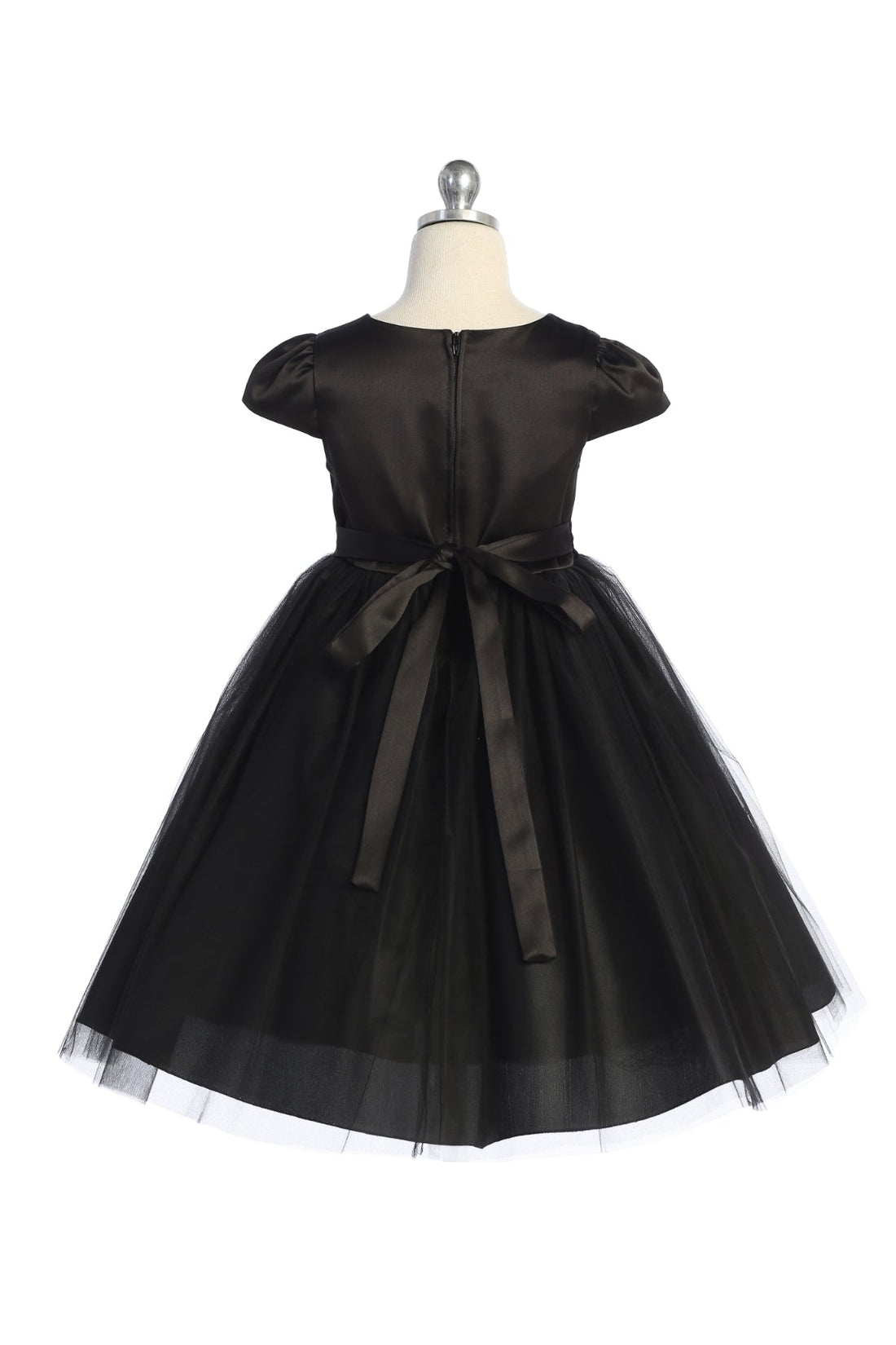 blue dress for baby girl Capped Sleeve Satin & Tulle Girls Dress with Braided Rhinestone Trim 2 / Red
