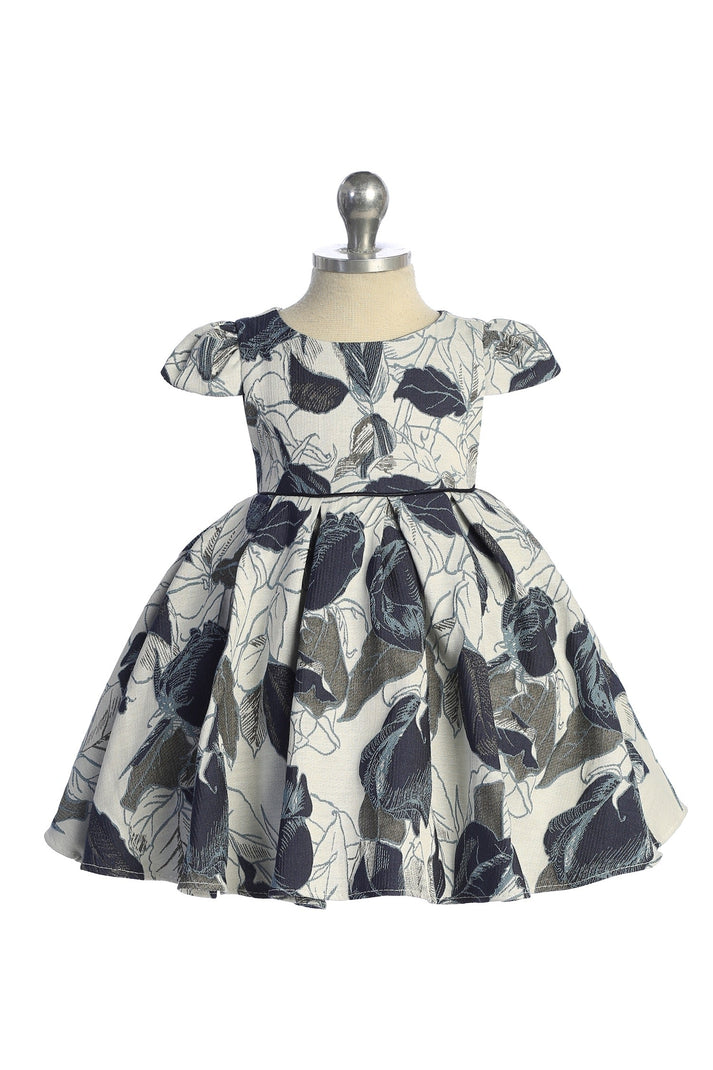 Baby Girl Blue Leaf Jacquard Party Dress- AS550B Kids Dream