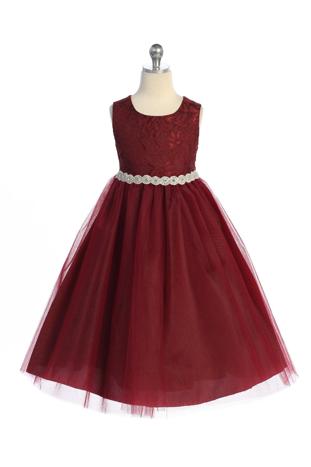 Long Lace Illusion with Rhinestone Trim Girl Party Dress by AS524-A Kids Dream - Girl Formal Dresses