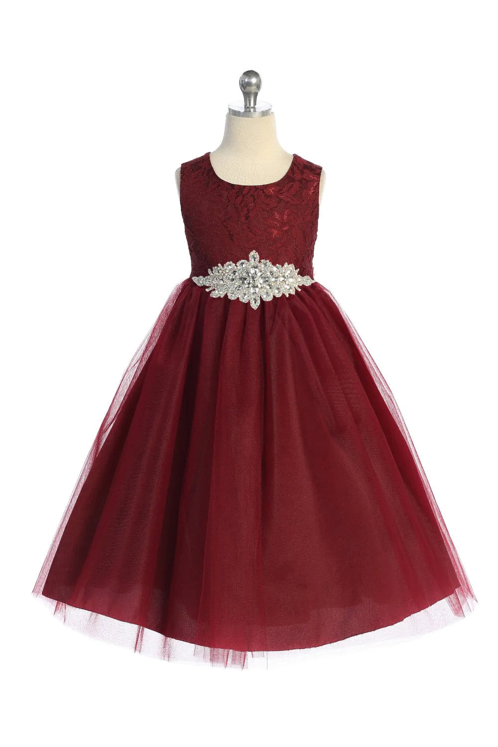 Long Lace Illusion with Diamond Shape Girl Party Dress by AS524D Kids Dream - Girl Formal Dresses Burgundy / 2