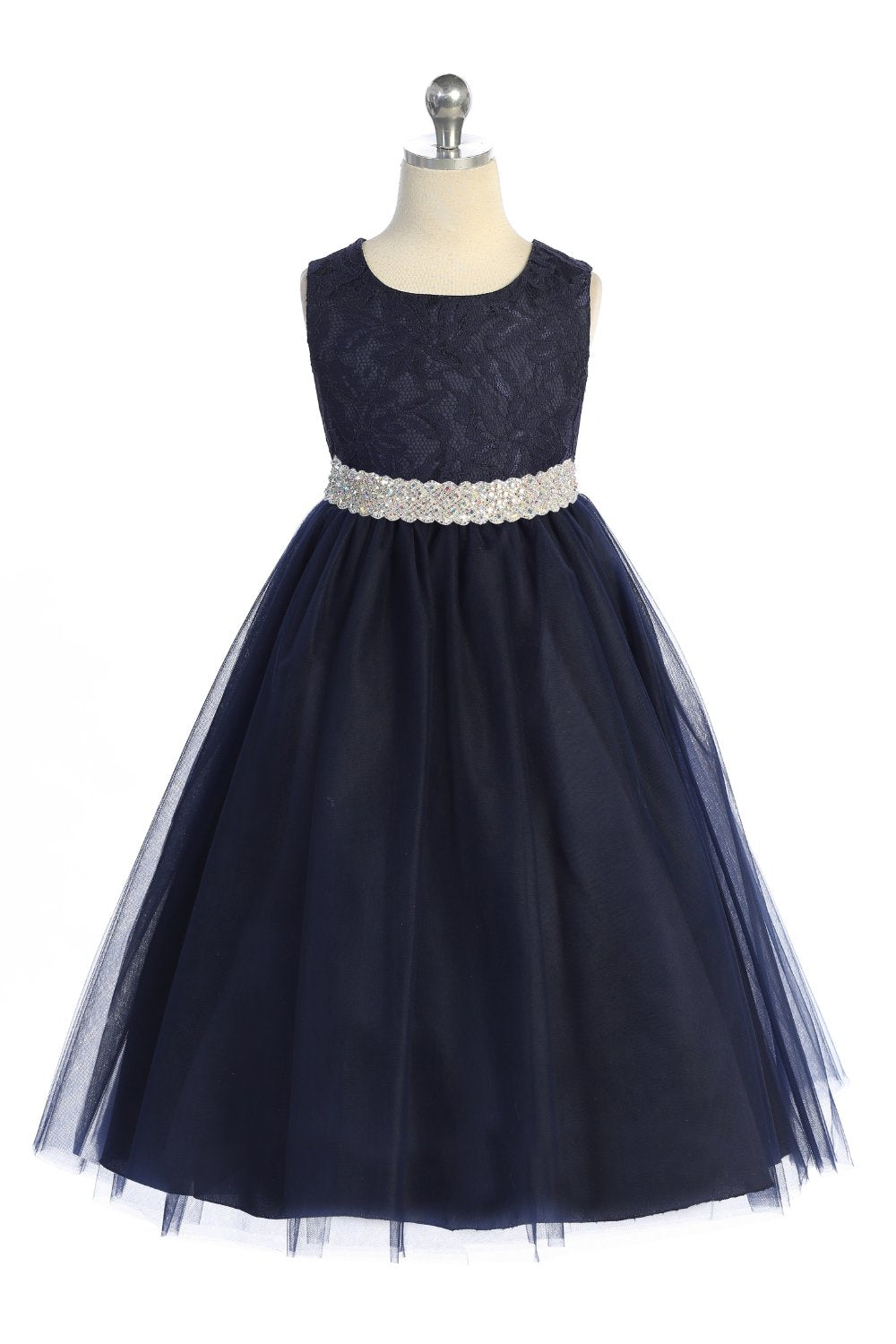 Long Lace Illusion with Thick Rhinestone Trim Girl Party Dress by AS524-E Kids Dream - Girl Formal Dresses