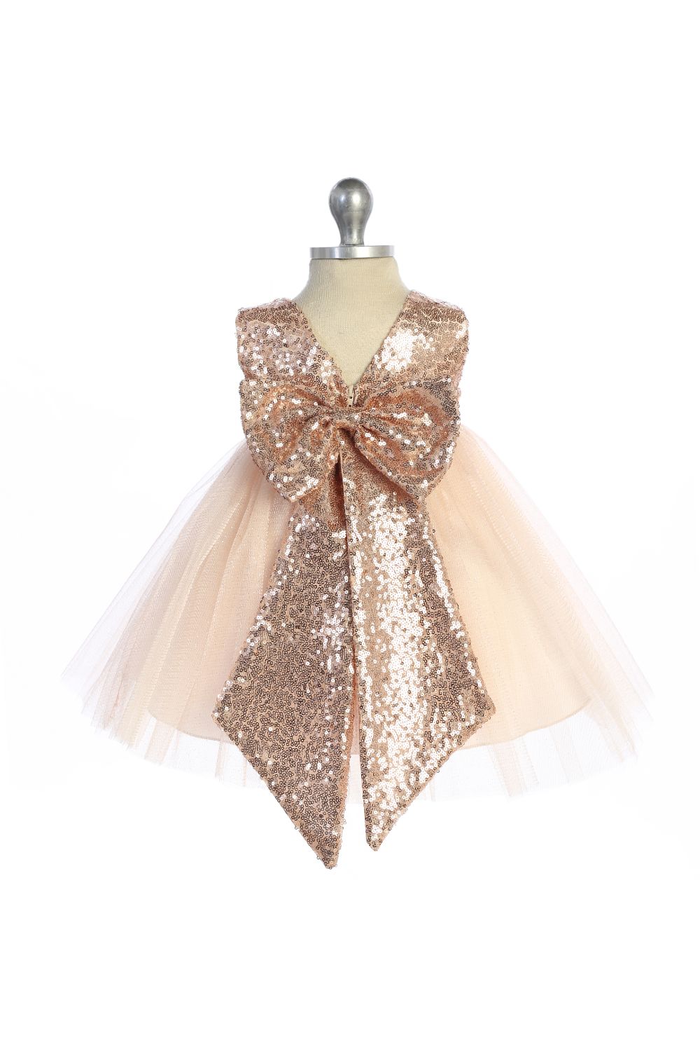 Blush/Rose Gold Sequins V Back & Bow Baby Dress XL-24M / Blush/Rose Gold Blush/Rose Gold Sequins V Back & Bow Baby Dress XL-24M / Blush/Rose Gold