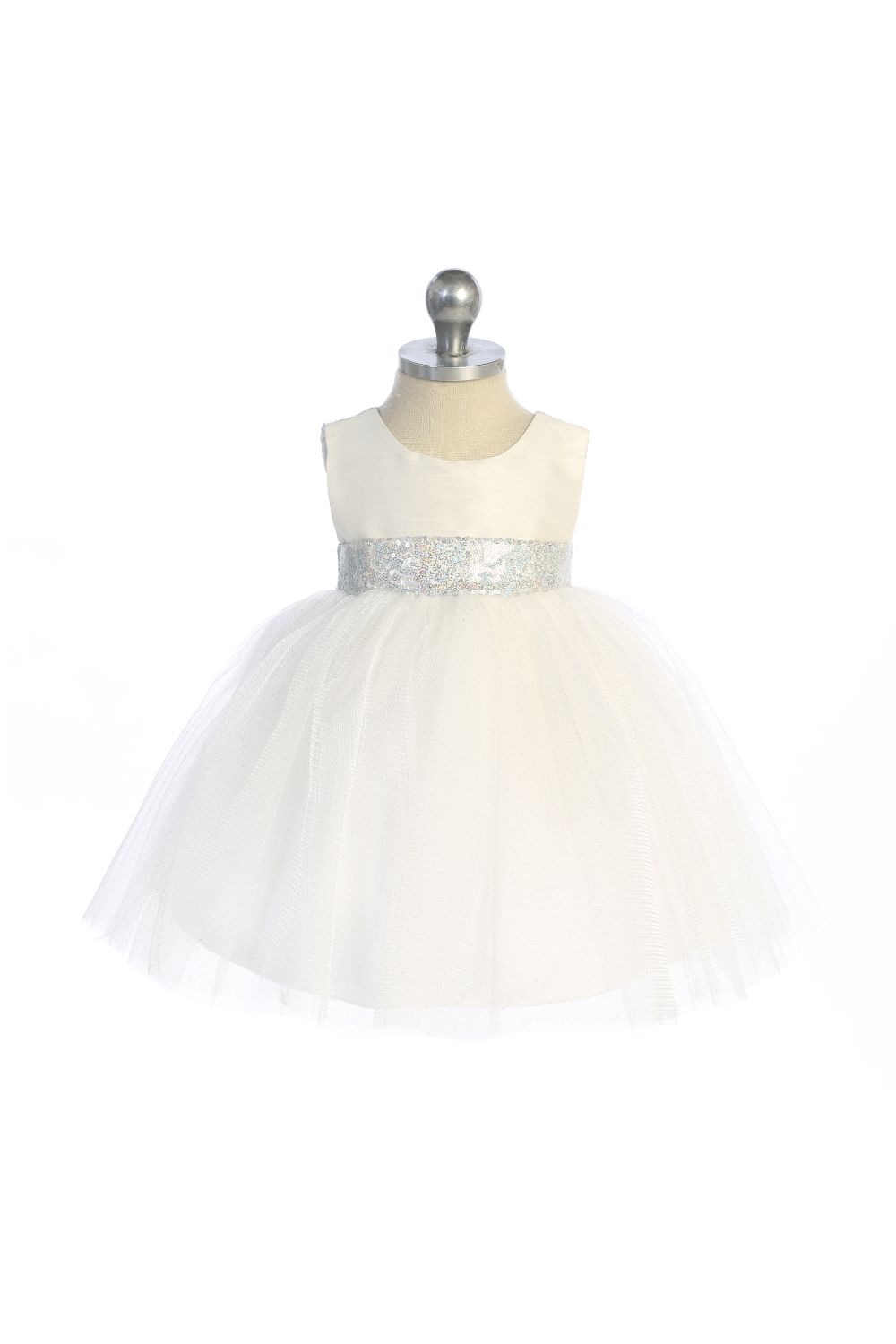 Ivory/Silver Sequins V Back & Bow Baby Dress XL-24M / Ivory/Silver Ivory/Silver Sequins V Back & Bow Baby Dress XL-24M / Ivory/Silver
