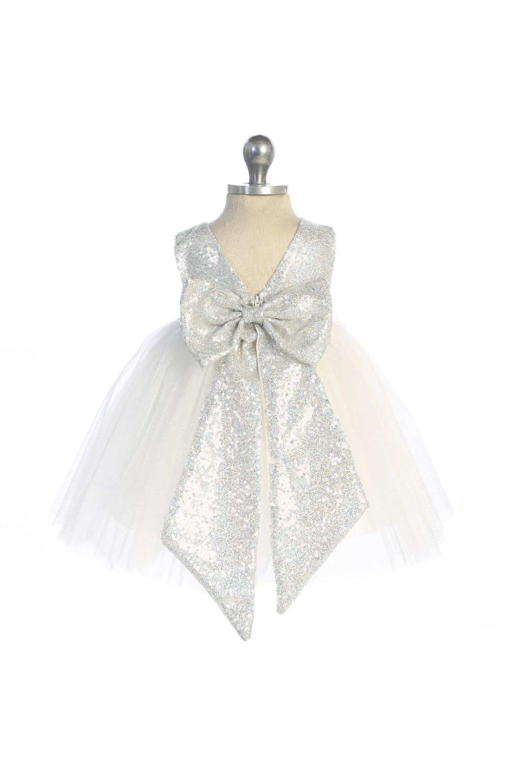 Ivory/Silver Sequins V Back & Bow Baby Dress XL-24M / Ivory/Silver Ivory/Silver Sequins V Back & Bow Baby Dress XL-24M / Ivory/Silver