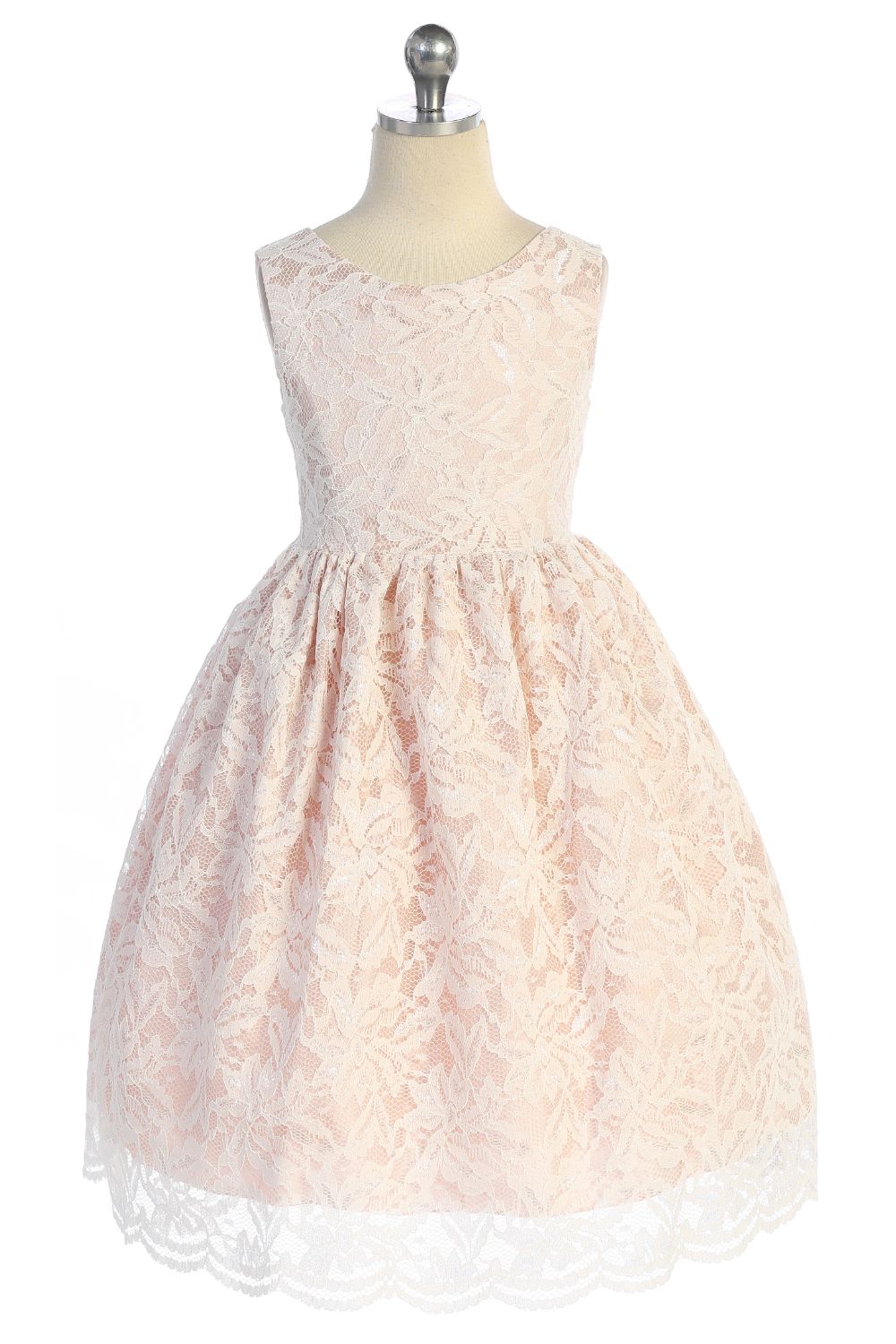 Lace V Back Bow Girl Party Dress by AS526 Kids Dream - Girl Formal Dresses Off-White/Blush / 6