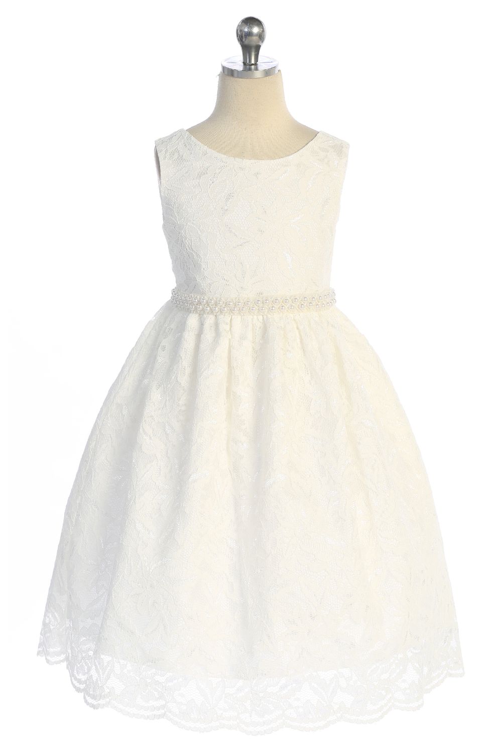 Lace V Back Bow with Thick Pearl Trim Girl Party Dress by AS526-C Kids Dream - Girl Formal Dresses
