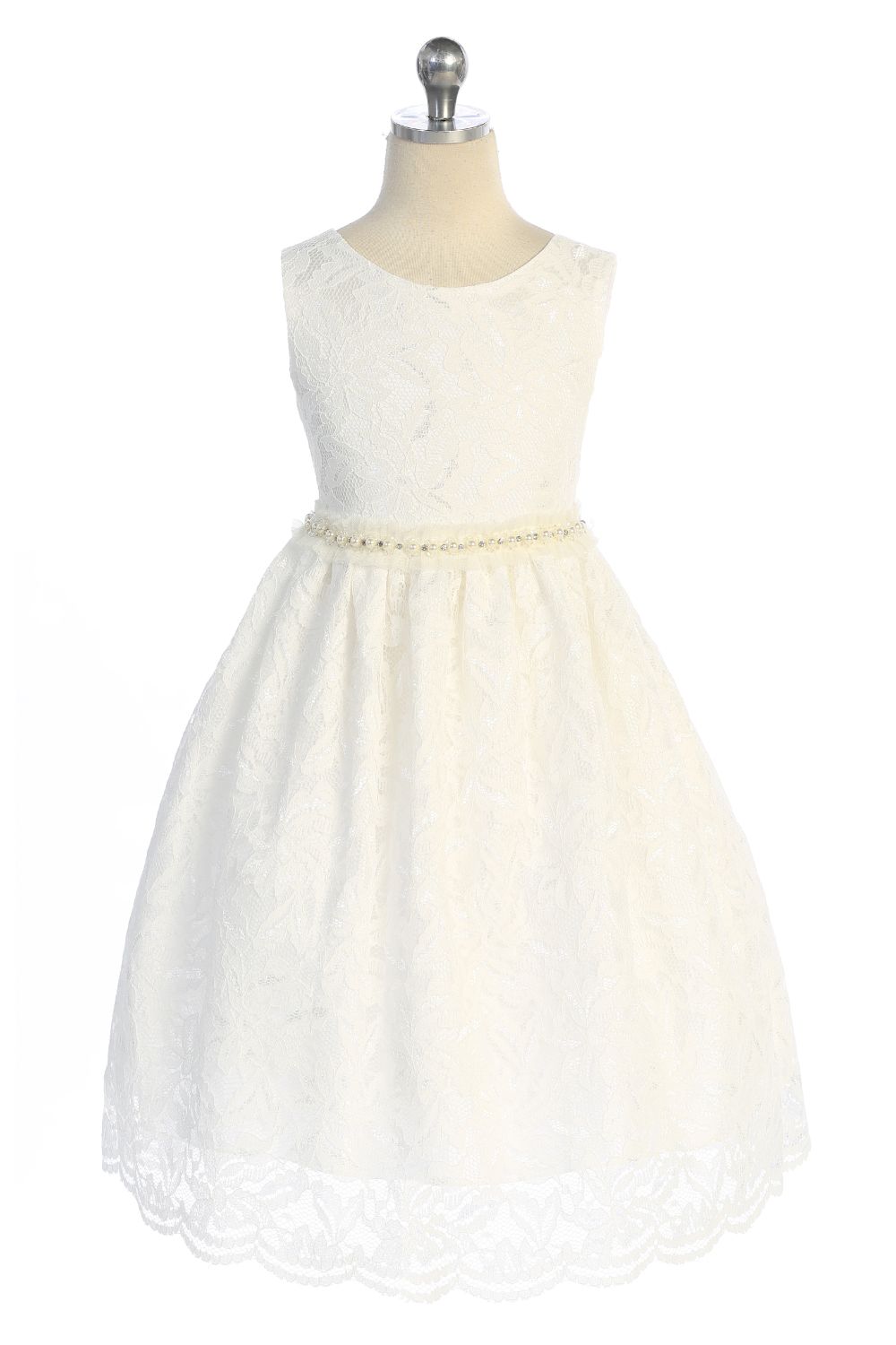 Kids Dream Ivory Lace Pearl Sash Flower Girl Dress Big Girls