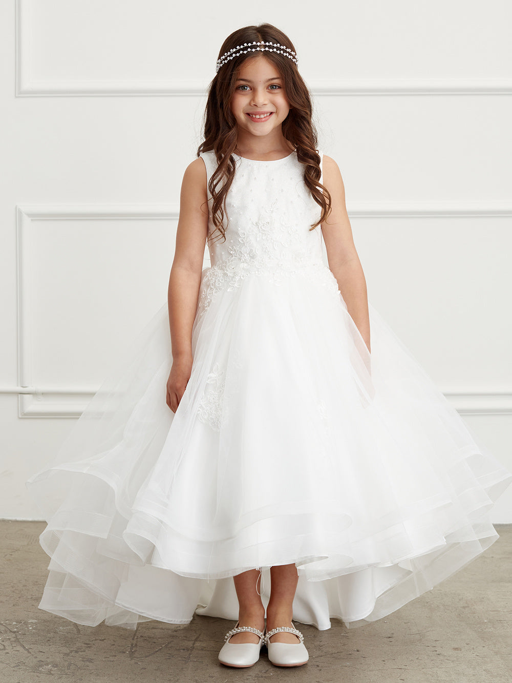 Ivory Girl Dress with Glitter Bodice and Tail Skirt - AS5814