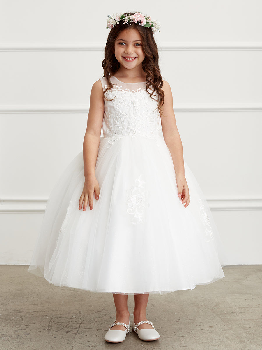 Ivory Girl Dress with Illusion Sweetheart Neckline - AS5818