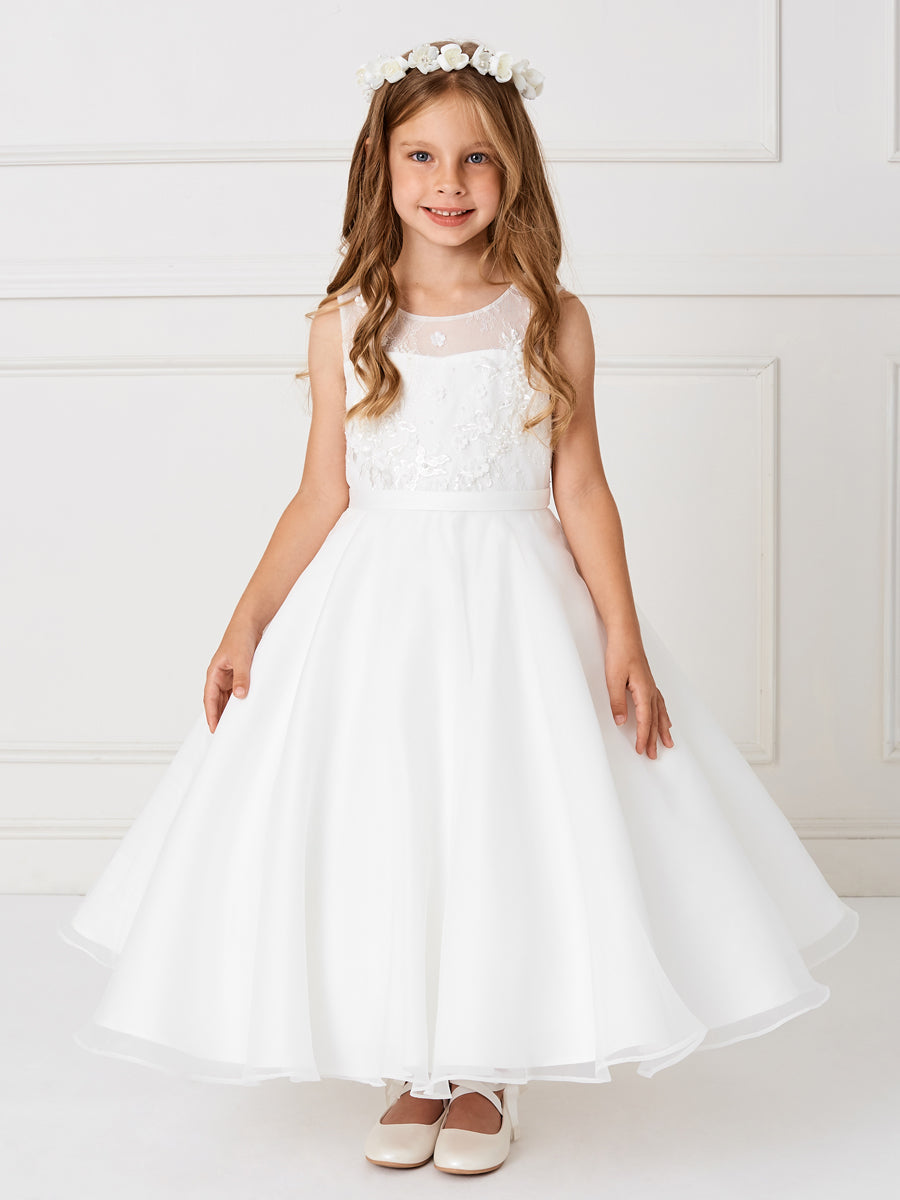 Ivory Girl Dress with Satin A-Line Skirt - AS5813