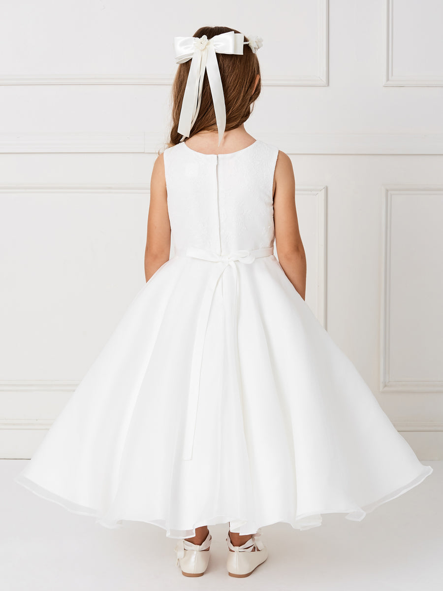 Ivory_1 Girl Dress with Satin A-Line Skirt - AS5813