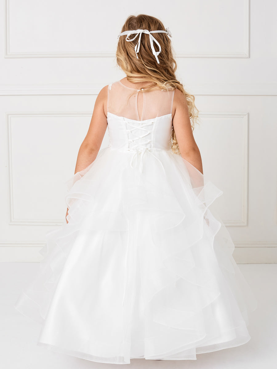 Ivory_1 Girl Dress with Sleeveless Illusion Neckline Pageant Dress - AS7018