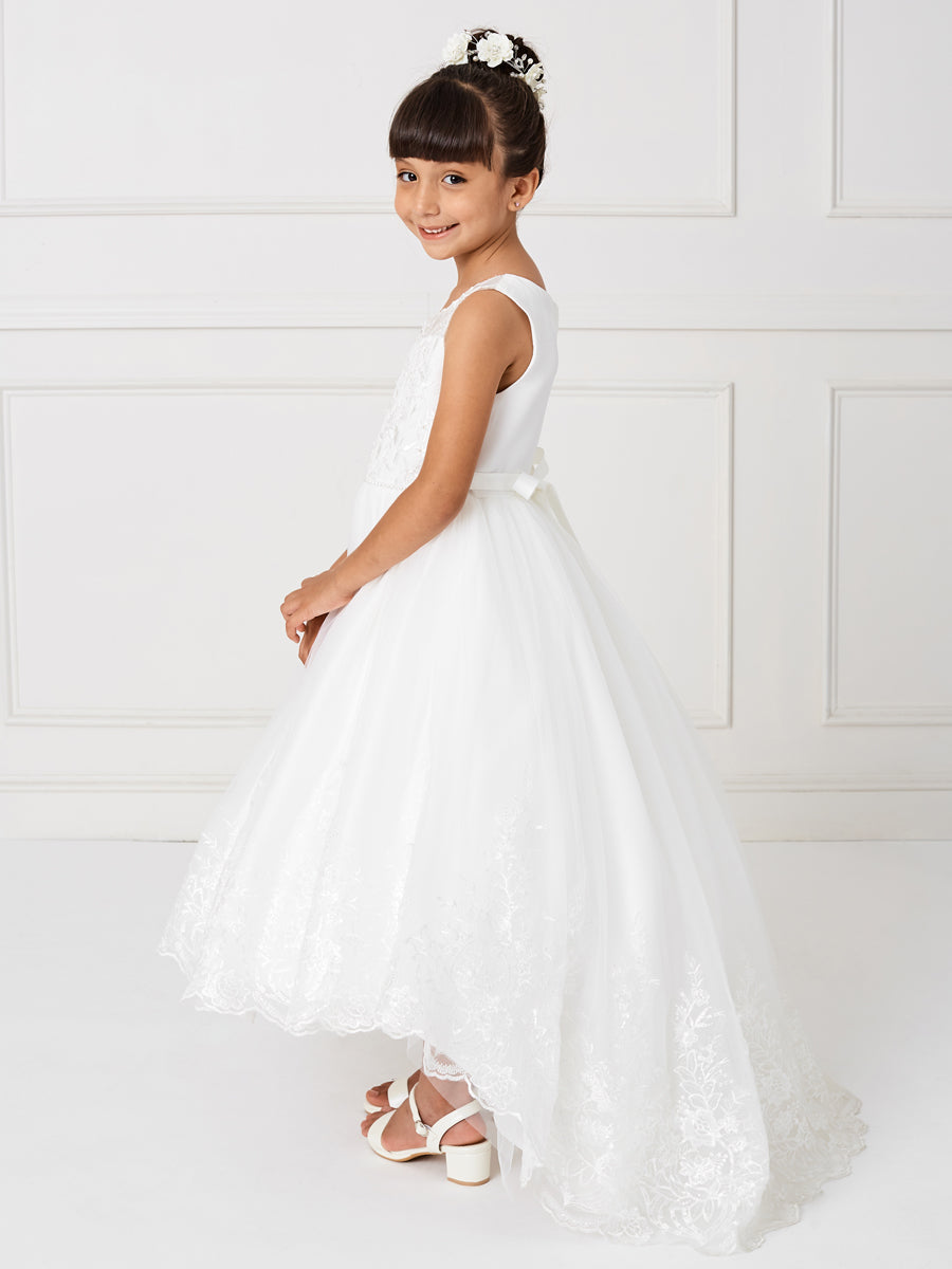 Ivory_2 Girl Dress with Beautiful Illusion Neckline Dress - AS5797