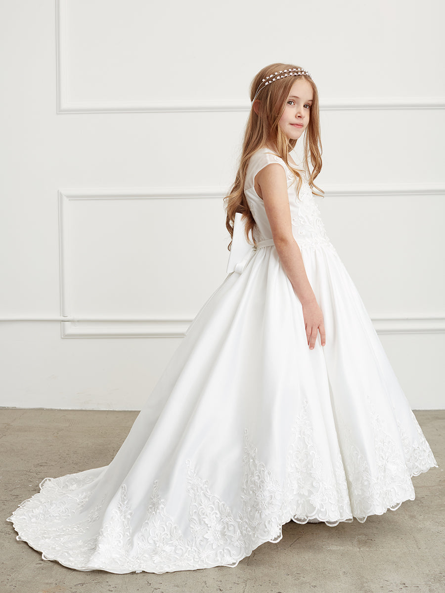Ivory_2 Girl Dress with Illusion Neckline Lace Bodice Dress - AS5828